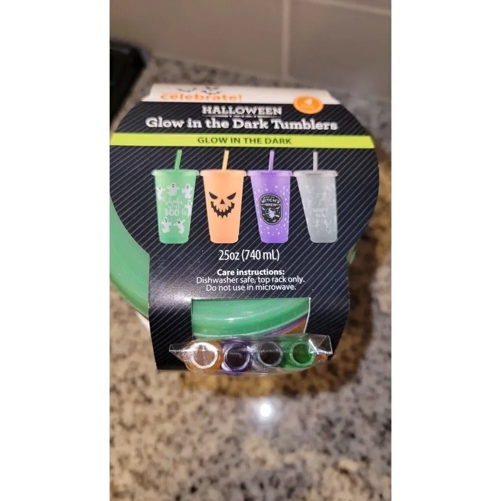 Way To Celebrate Halloween Glow In The Dark Tumblers Cups 4 Pack, Assorted 25oz